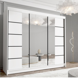 KLIZNI ORMAR SA OGLEDALOM BIJELI + CRNE LAJSNE